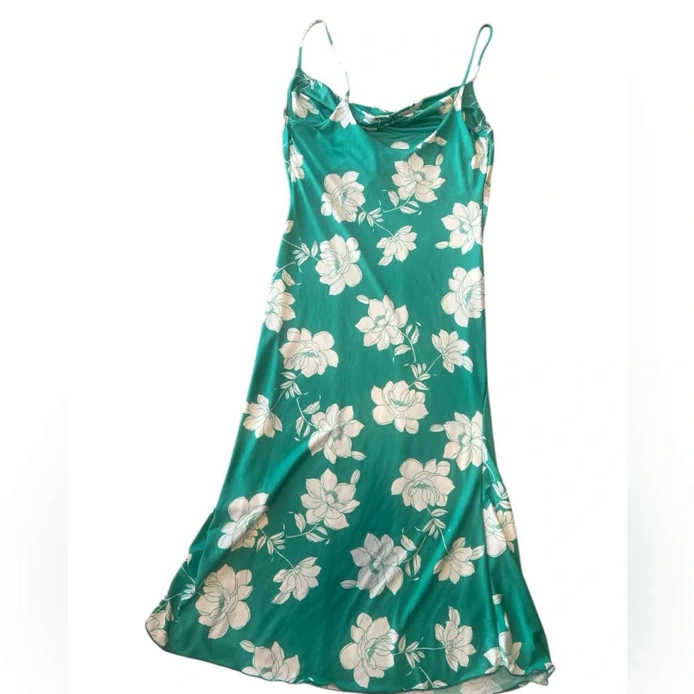NWT Sincerely Jules Hawaiian Floral Green Cowl Neck MIDI Dress Tropical Green - Picture 4 of 4